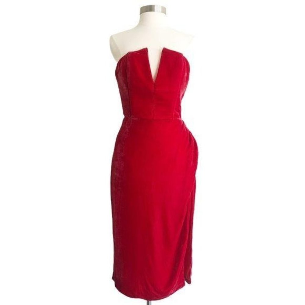 NBD Red Crushed Velvet Lace Back Strapless Dress M